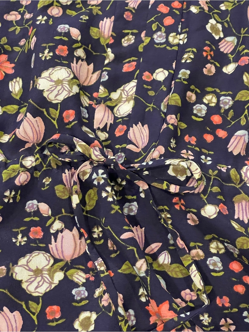 Rebecca Taylor Navy Floral Mini Dress, Long Sleeve,100% Silk,Drawstring Waist, 0 - Picture 15 of 16